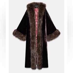 FAUX FUR PRINT VELVET COAT